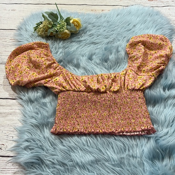 RESA Stella Flower Crop Smocked Orange Top sz S - Picture 8 of 8